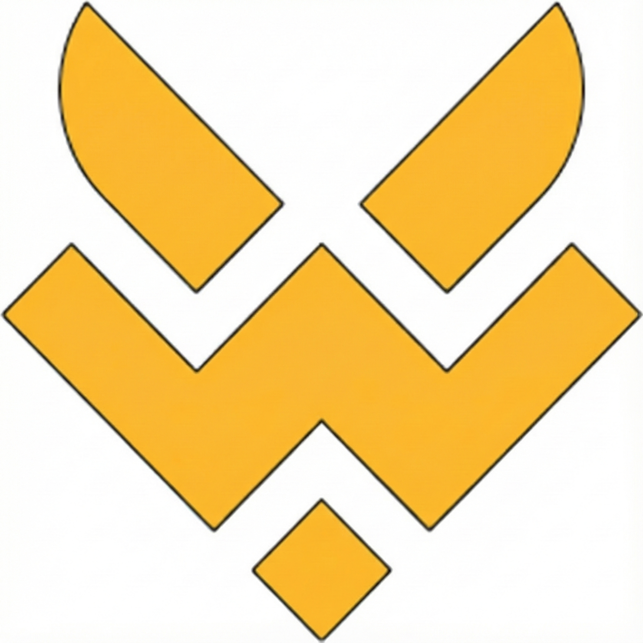 Abstract geometric logo with interlocking shapes forming a symmetrical design.